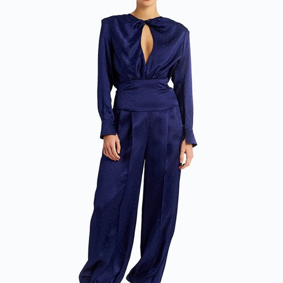 NWT Ronny Kobo BLACK NOT BLUE leopard silk bow cut out top size small $358 - Picture 13 of 15